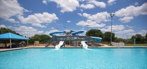 Adamson Lagoon Pool Slides. Public pool, swim and let the children play.