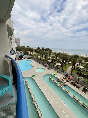 Leaning out from the balcony shot up the beach.