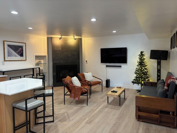 Newly renovated (November 2024) living room/kitchen open floor plan. 