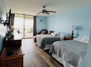 2 full size bed looking at the ocean