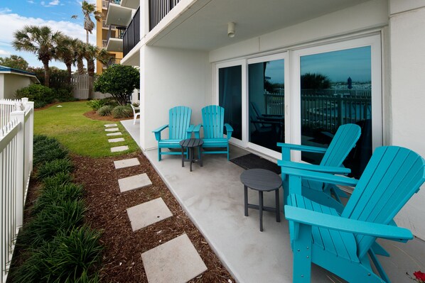 Ground floor unit with back porch pool side