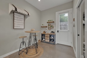 Seating for two in the dining area.