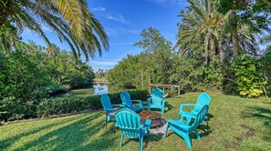 Fire pit on lawn area