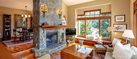 Living Room With Wood Burning Fireplace