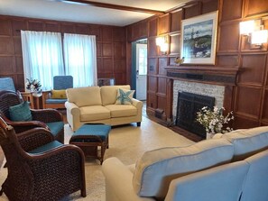 The large living room provides a cozy place for everyone to hang out and chat.
