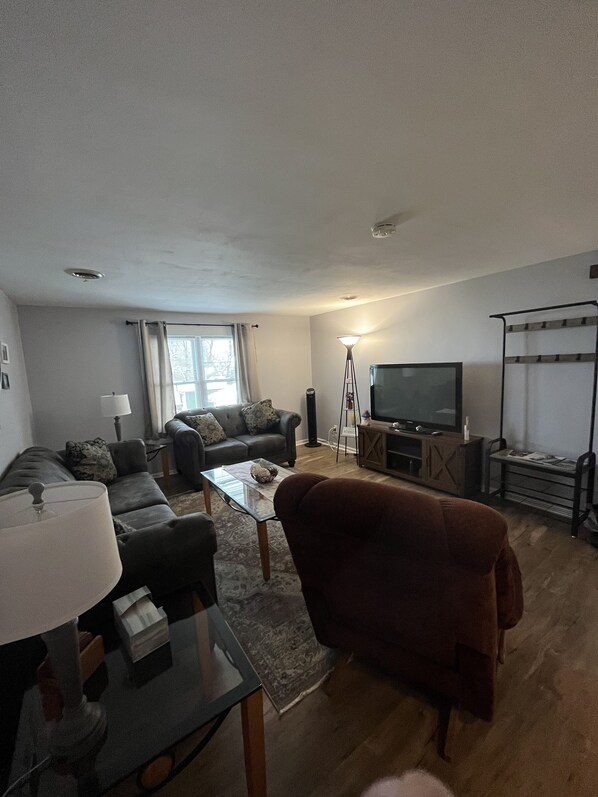 Livingroom with Roku enabled TV and soundbar. 