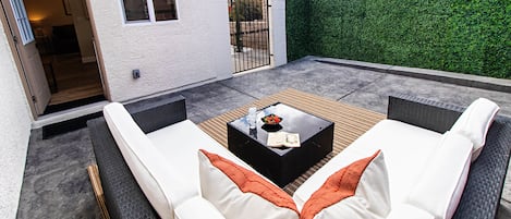 Private patio with ample comfortable seating