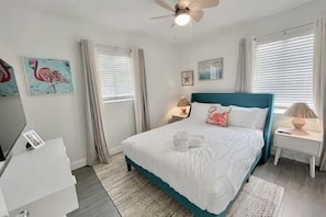 Bedroom 1: Queen Bed, Smart TV, Room Darkening Shades, Bedside Lighting, Large Closet(not pictured), Ceiling Fan & Lighting