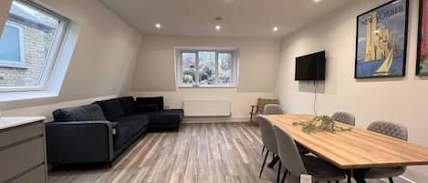 Open plan kitchen, lounge and dining area