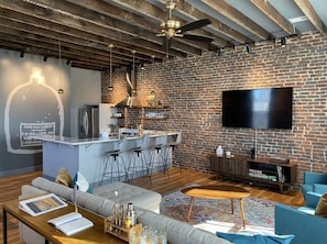 View of the kitchen and J.H. Kearns Whisky Jug Mural
