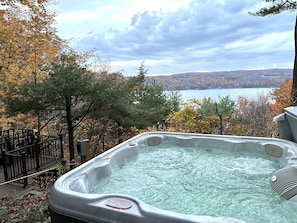 Our brand new hot tub is the perfect spot to relax and connect with friends. 