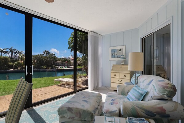 Florida room with canal views