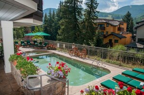 Wonderful outdoor heated pool with picturesque mountain views and Gore Creek.