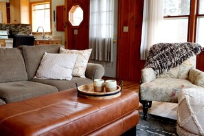 Comfortable seating in the Living room with lake views.
