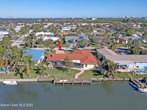 Aerial View Showing House with Dock