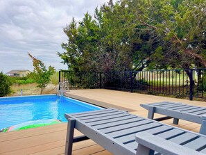 Relax and soak in the sun / cool off! Secluded & private pool: 18ft x 9ft x 4’3” deep pool with 300sqft of entertaining deck space. Gate pool with child safety latch. 