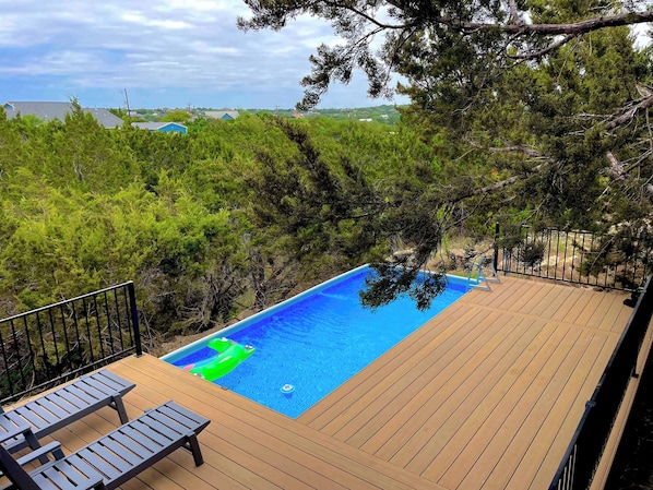 Relax and soak in the sun / cool off! Secluded & private pool: 18ft x 9ft x 4’3” deep pool with 300sqft of entertaining deck space. Gate pool with child safety latch.