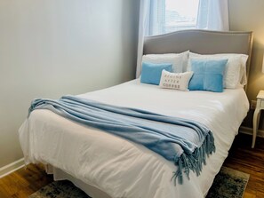 2nd floor queen bedroom. Both queen bedrooms boast a 12 inch memory foam mattress. 