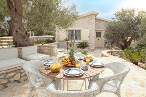 Traditional stone hued patio