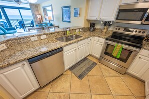 Large Kitchen Area to prepare meals and enjoy views of the ocean