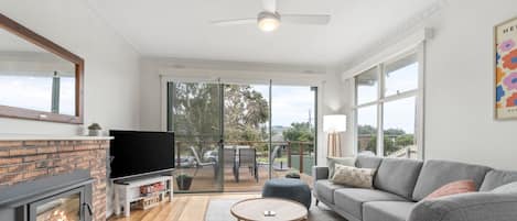 Living Area With Wood Fireplace