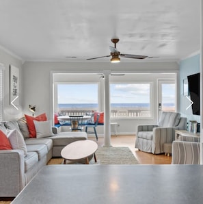 Living room with ocean view and lovely natural light