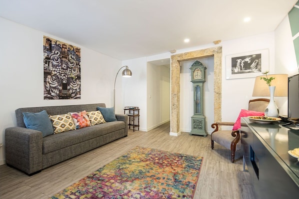 A beautifully decorated living room with a comfortable sofa bed #comfy #relax #portugal #pt #lisbon