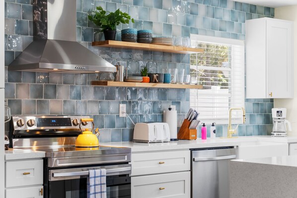 Custom fully stocked kitchen for preparing a delicious meal after a day at the beach!