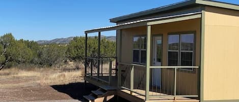 The Cholla Cabin is the newest addition to our private 30acre mountain retreat. Guests have a quiet, secluded perch surrounded by juniper trees and cholla cactus to watch the sunset and stars at night!