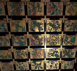 You can sleep under an Edo period botanical painting restored with natural pigments and gold leaf.