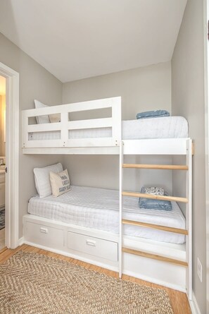 The twin bunk beds are great for kids.
