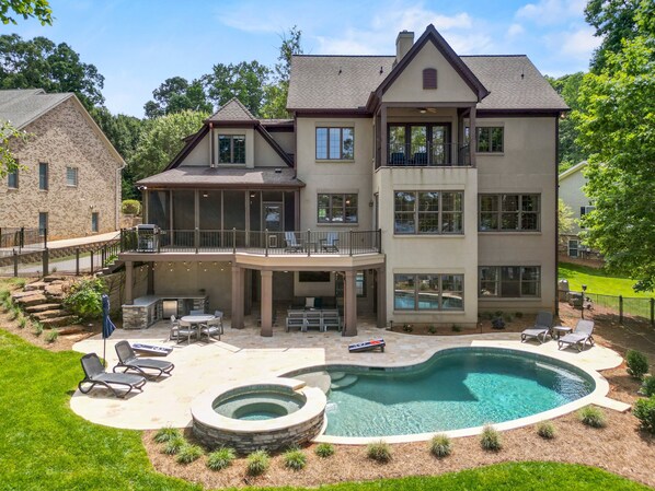 Lakeside with large deck and brand new pool and hot tub
