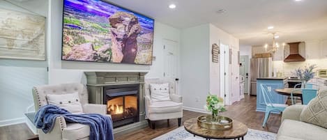 Living area with cozy gas fireplace