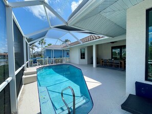 Sunny Pool area and shaded outdoor dining