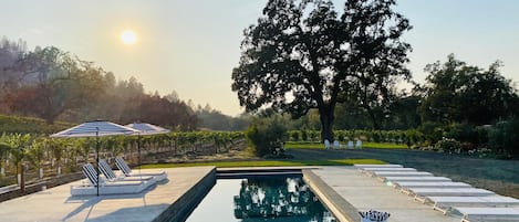 Large heated pool adjacent to party barn area