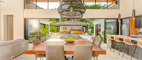 Living room with kitchen and dining table