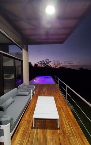 Patio and infinity lap pool