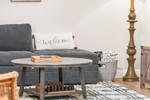 Fluffy throws, games, and chess board provided
