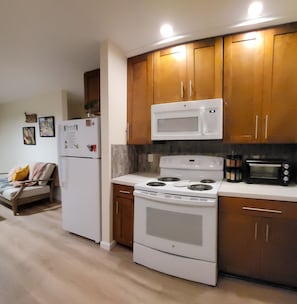 Fridge, electric range, micro oven and convection toaster oven for small meals