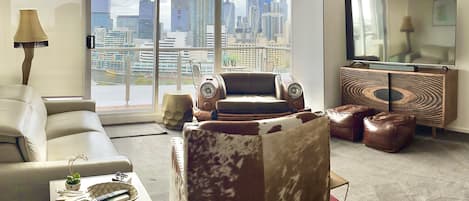 Warm and welcoming living room overlooking the Yarra River.