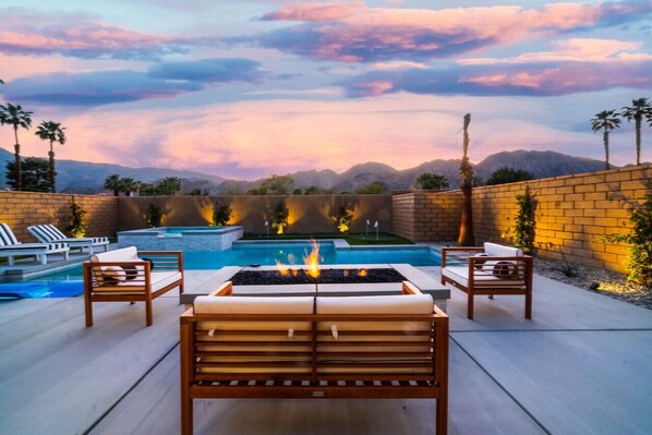 Sunset vibes and warm fireside moments 