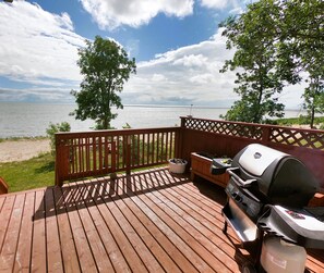 Deck, on lakeside of house.