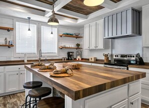 Gorgeous farmhouse style kitchen complete with all basic cooking essentials to make the perfect meal for family and friends while on your getaway.Destin, Santa Rosa, 30A. Up to 6 guest