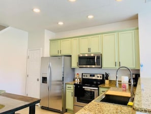 Kitchen farm sink and new stainless steel appliances