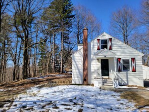 Traditional Dutch inspired shutters - cottage is nestled among large trees. 