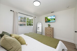 Bedroom with King Bed and smart Roku TV 