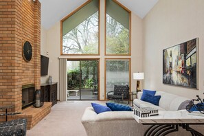 Watch you favorite movies, shows, and sports on this smart tv while relaxing in front of a cozy fire.