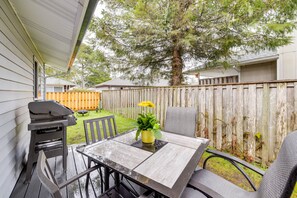 Private Deck | Partially Fenced Yard | Single-Story Home