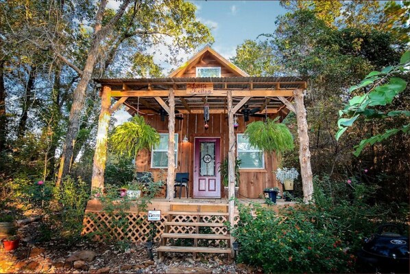 Evening Pose from the front porch! Great spot to sit and joy your favorite beverage or morning coffee while listening to the birds sing and watching the trees sway!