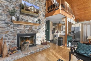 Enjoy sitting around the fireplace!
